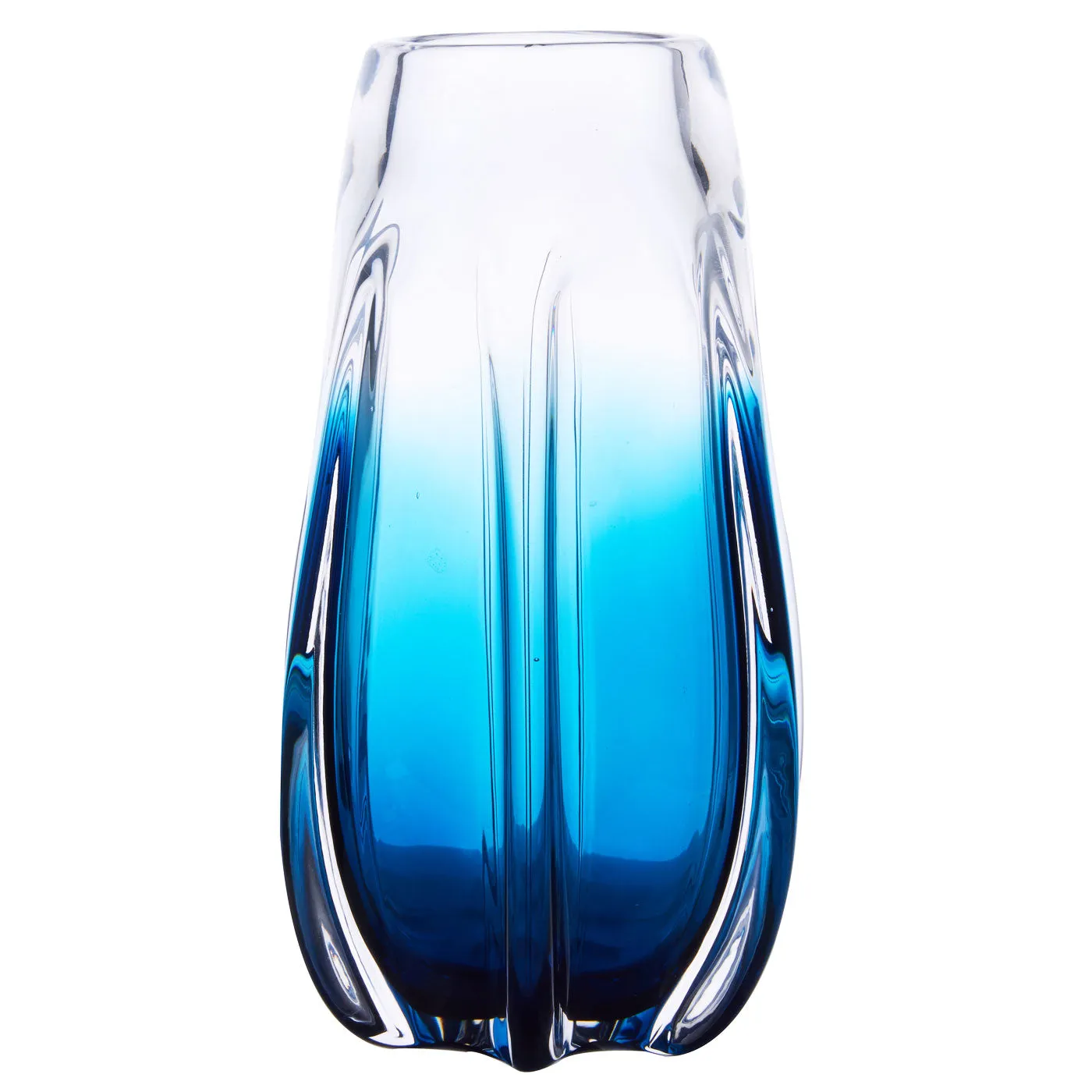 Hand Blown Laine Art Glass Vase - Blue Ombre 10-12.5 inch tall