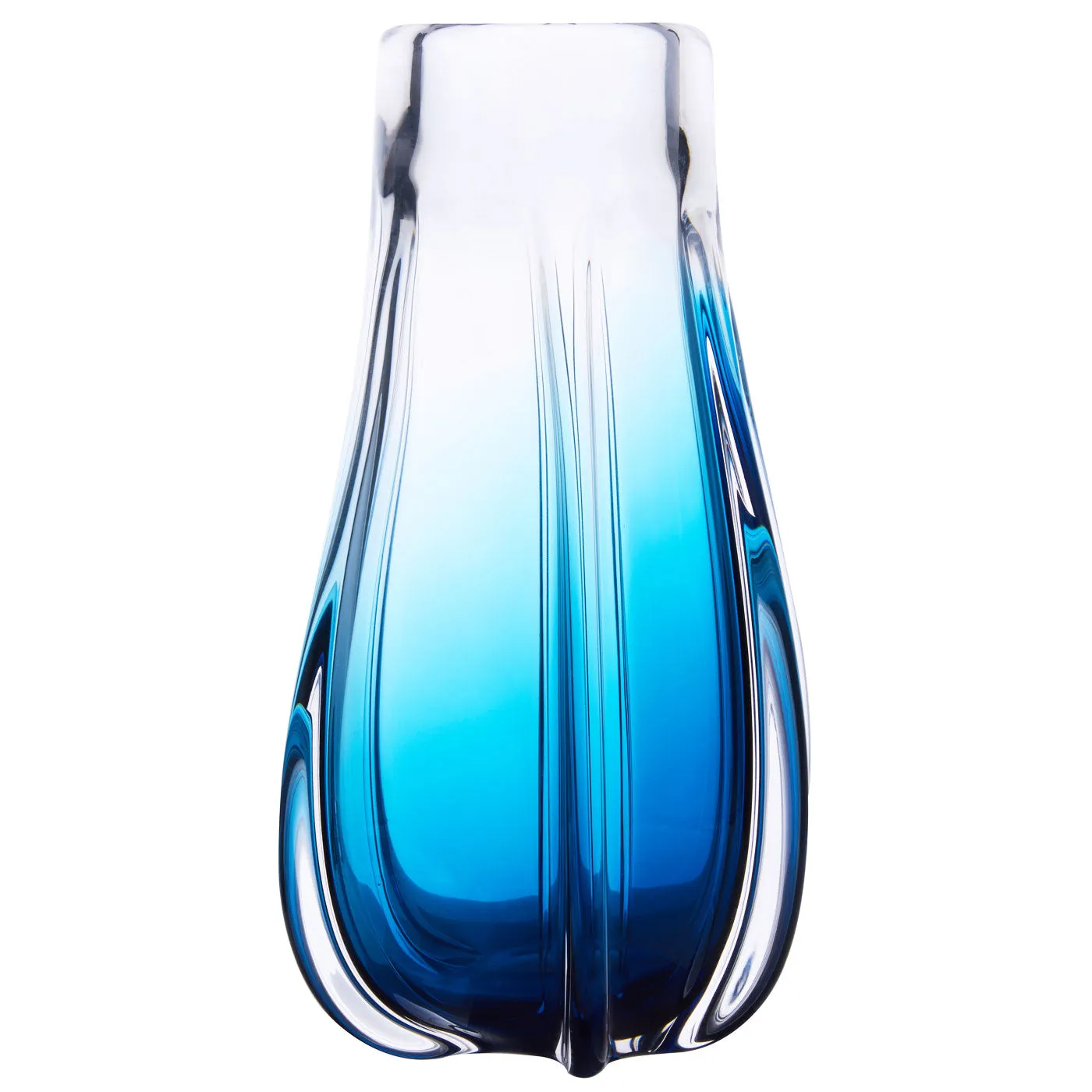 Hand Blown Laine Art Glass Vase - Blue Ombre 10-12.5 inch tall