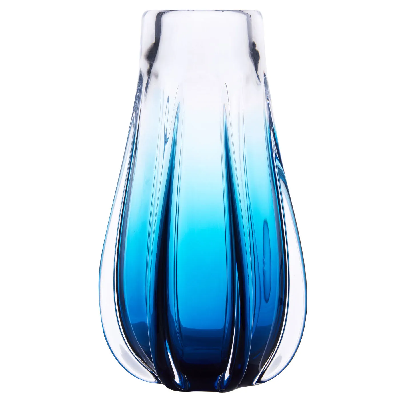 Hand Blown Laine Art Glass Vase - Blue Ombre 10-12.5 inch tall