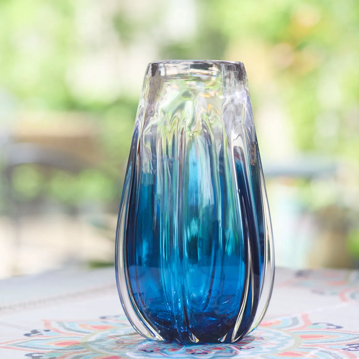 Hand Blown Laine Art Glass Vase - Blue Ombre 10-12.5 inch tall