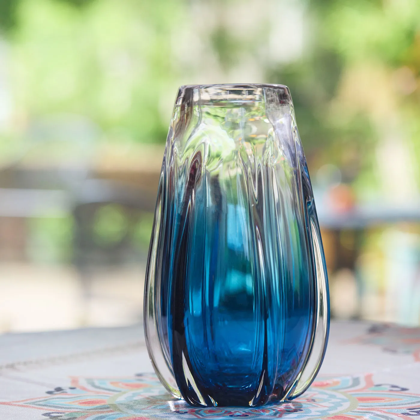 Hand Blown Laine Art Glass Vase - Blue Ombre 10-12.5 inch tall