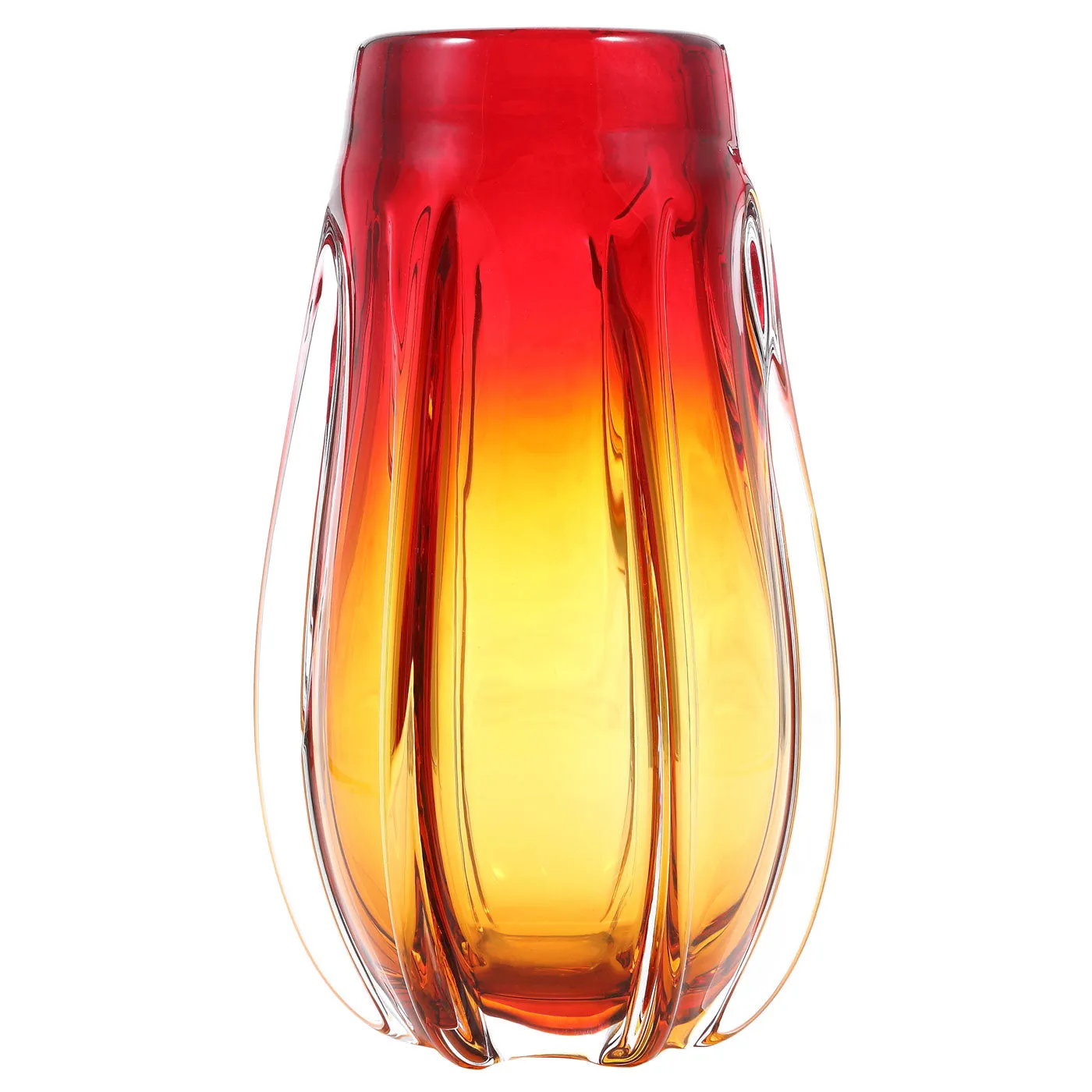 Hand Blown Laine Art Glass Vase - Gold & Red Ombre 10-12.5 inch tall