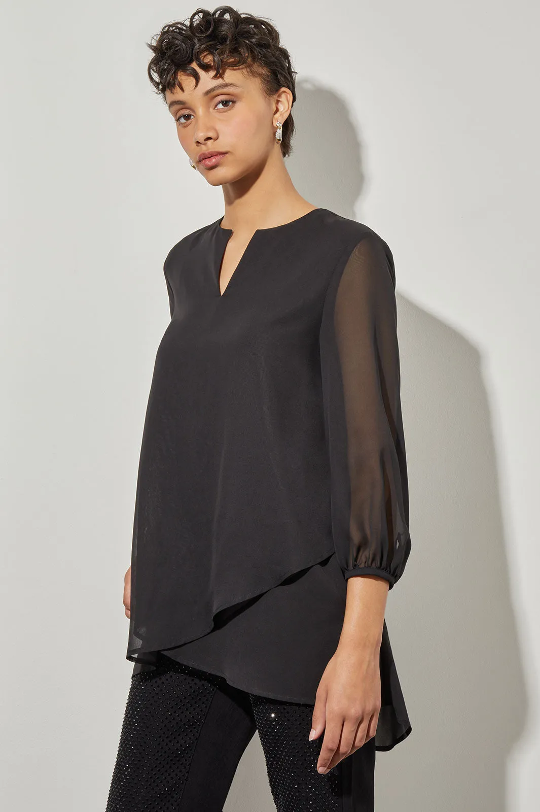 High-Low Blouse - Split Neck Chiffon