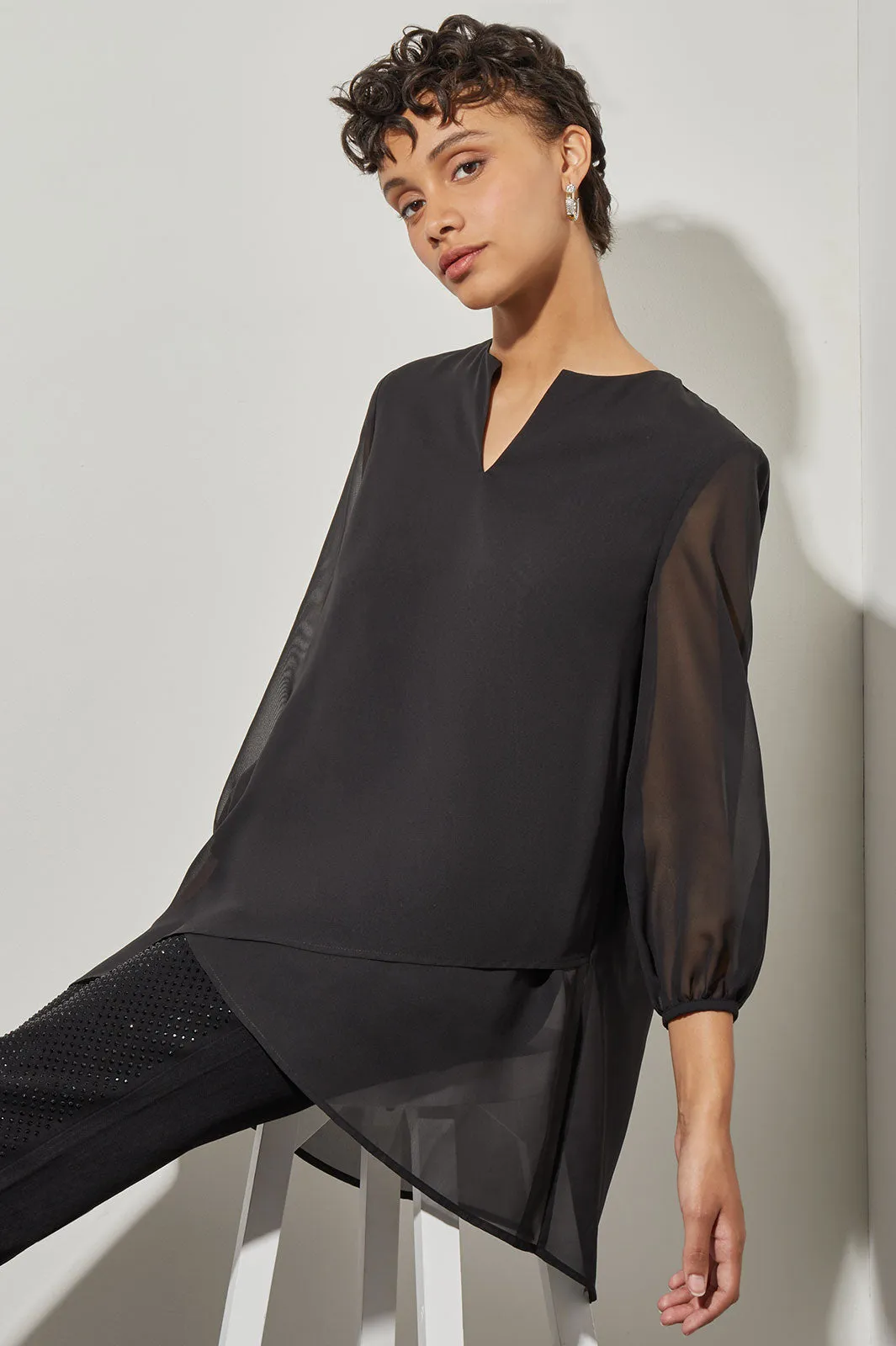 High-Low Blouse - Split Neck Chiffon