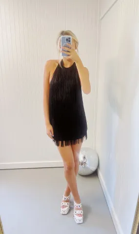 Home Team Fringe Dress - Black