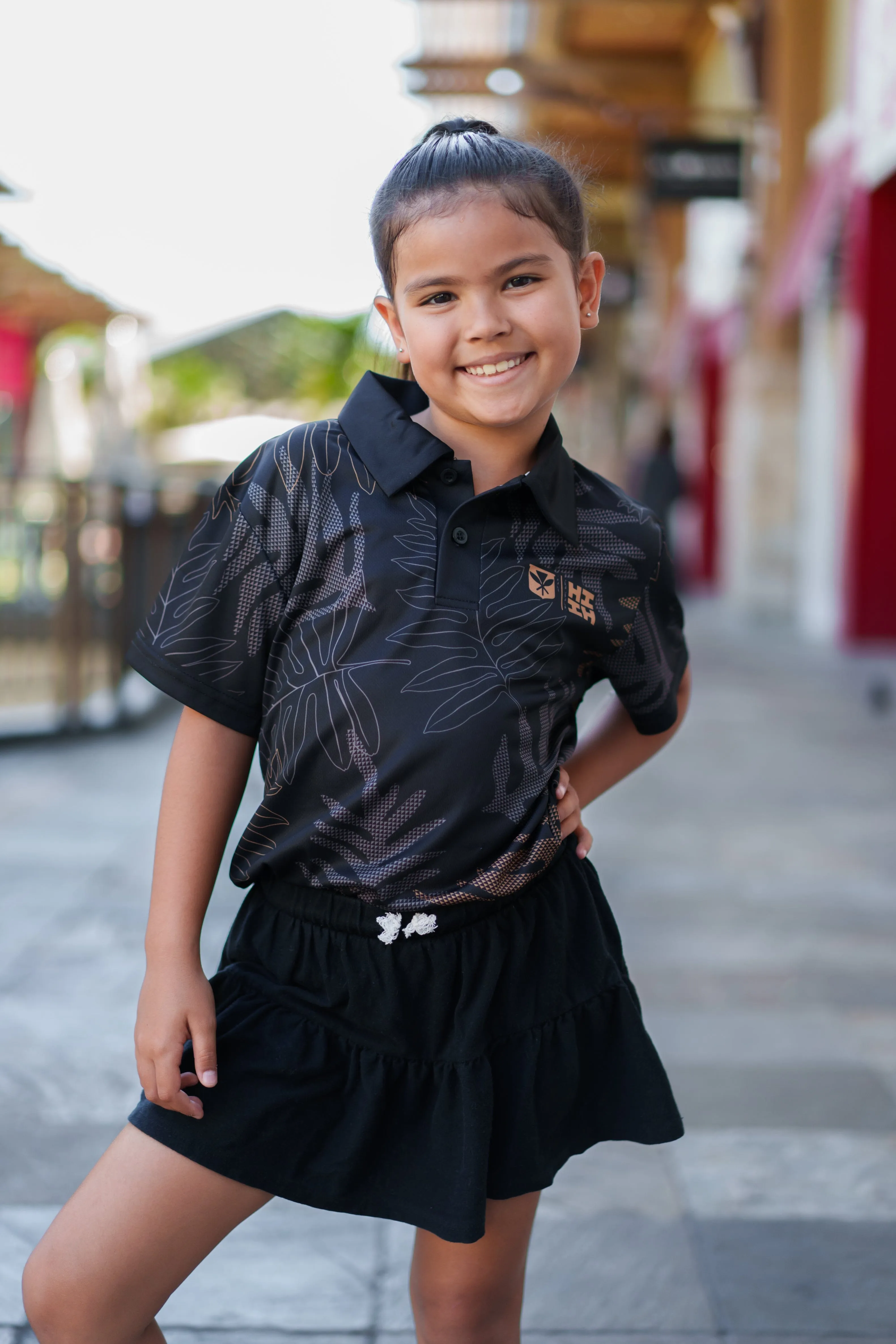 KEIKI BLACK LEAVES GOLF SHIRT