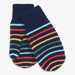 Kids fleece-lined mittens in rainbow stripe