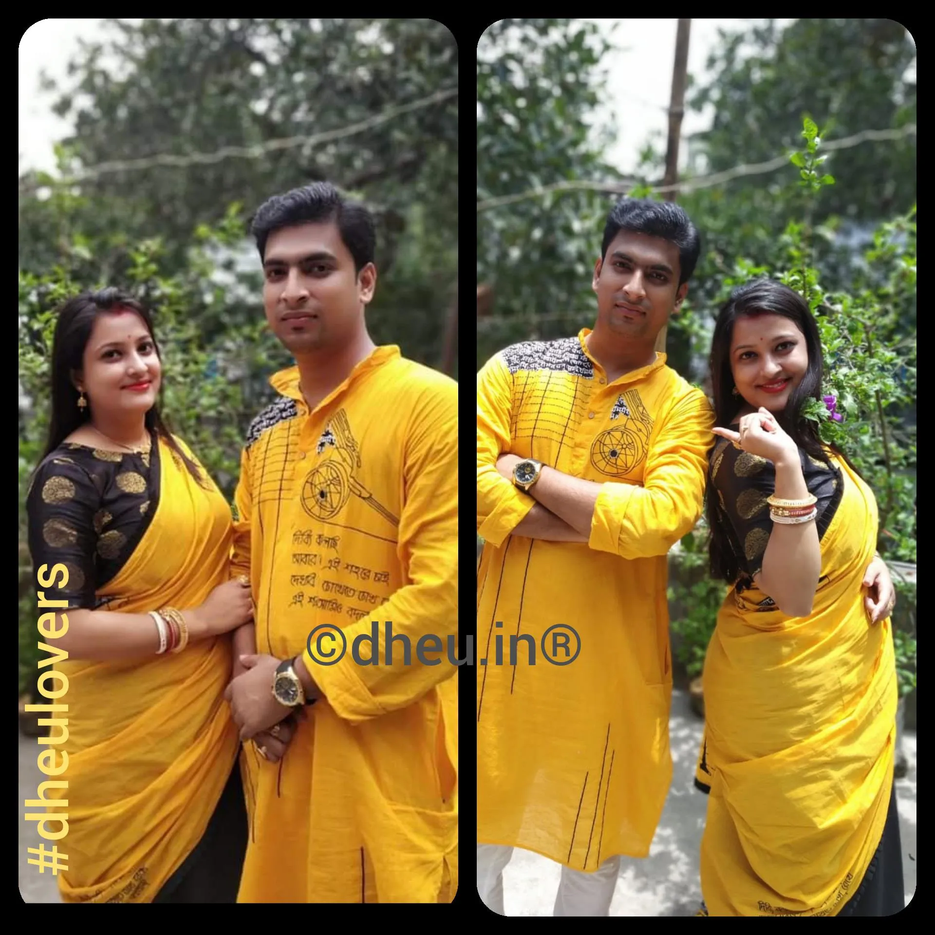 Kolkata Couple Set-Saree-kurta-Dhoti