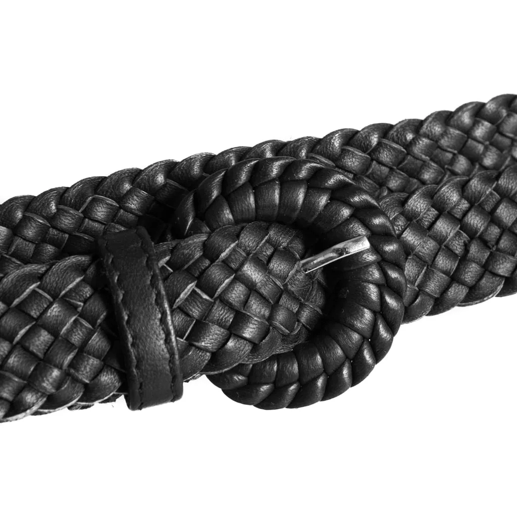 Leather belt with beautiful braided details / 15244 - Black (Nero)