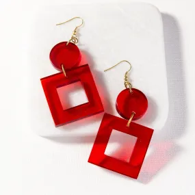 Lucite Square Drop Earrings in Red