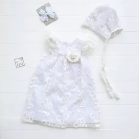 Magnolia Christening Set in Floral Petal Tulle Galaxy White