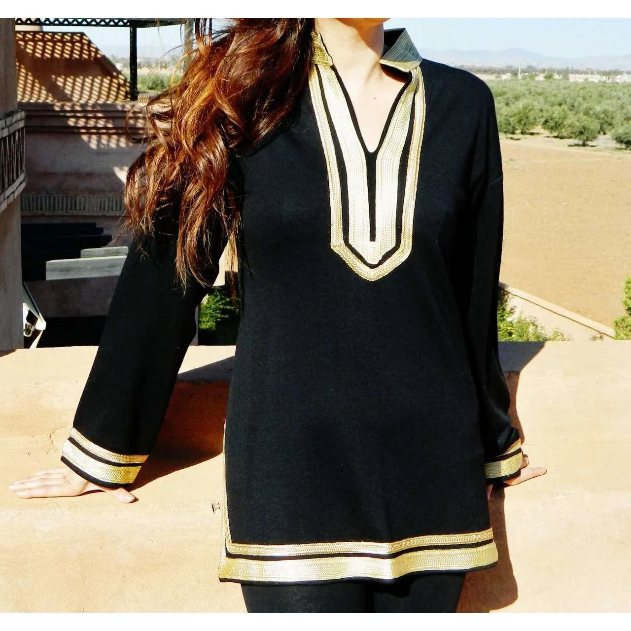 Mariam Black Tunic with Golden Embroidery- perfect for resort wear, boho wear, as birthday gifts