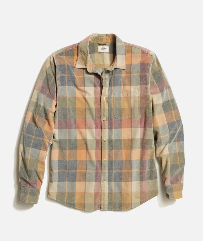 Marine Layer LS Lightweight Plaid Cord Shirt-brown plaid