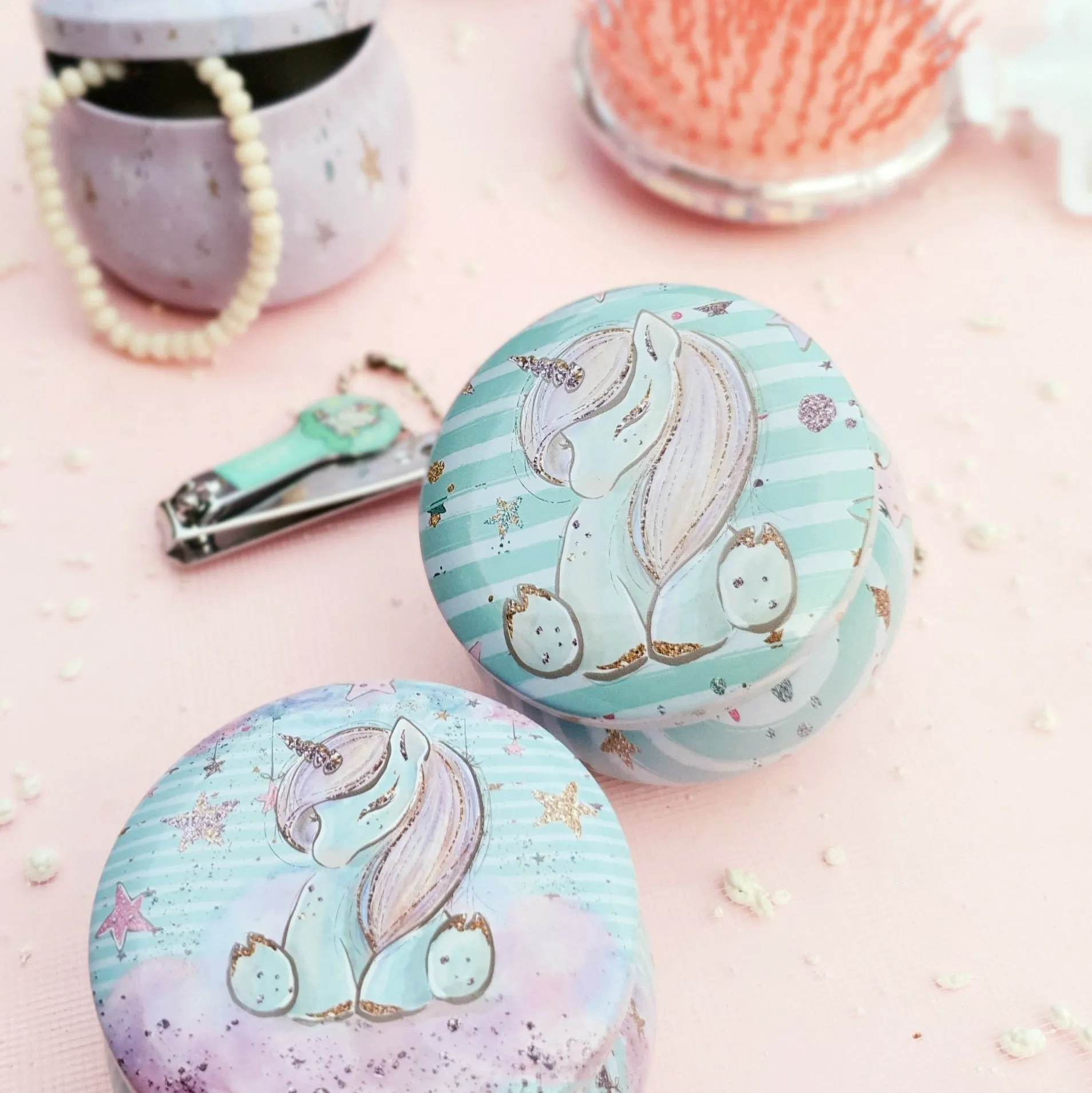 Mini Tin Storage Round Container - Unicorn