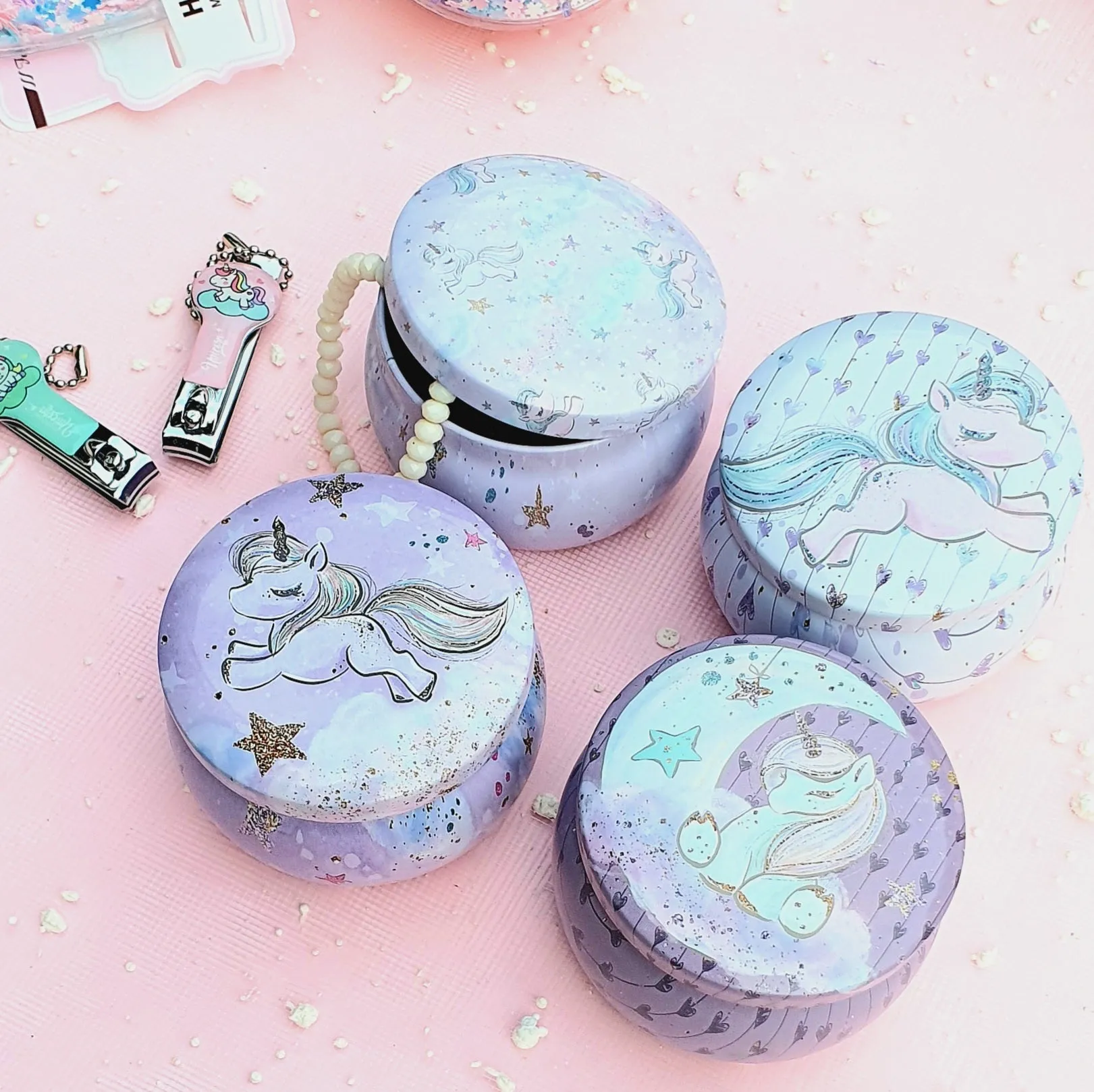 Mini Tin Storage Round Container - Unicorn