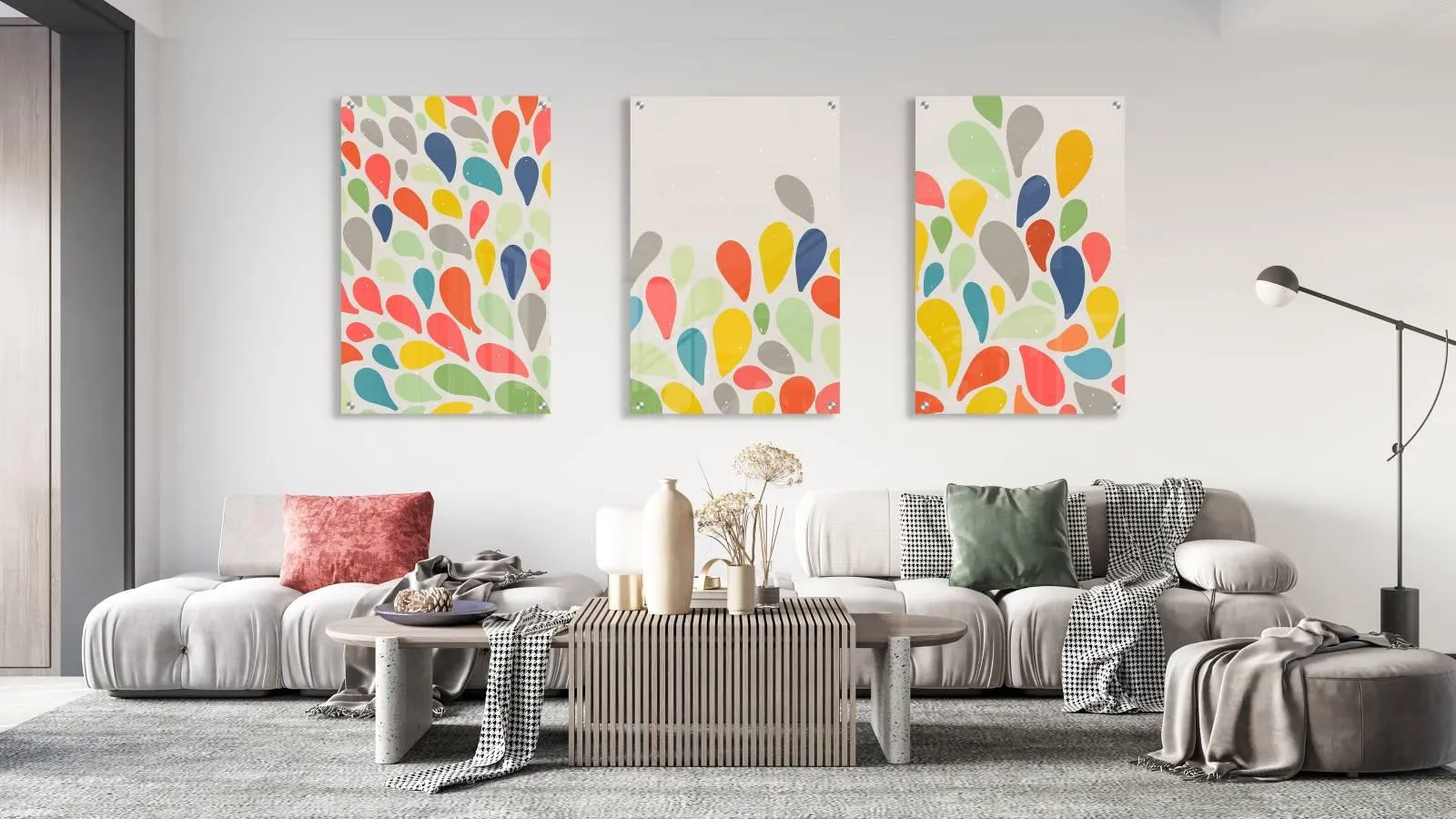 Multicolored Drops Set of 3 Prints Modern Wall Art Modern Artwork