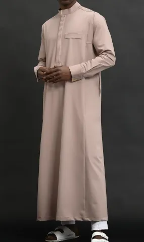 Muslim Men’s Long Thobe Kamees Bey R24 QL in Taupe