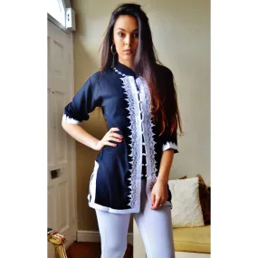 Navy Blue and White Moroccan Tunic