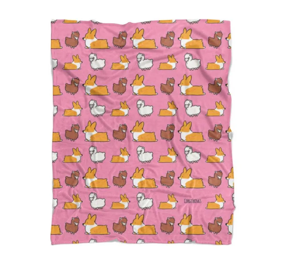 Pink "Alpaca Fren" Red Corgi Blanket | 3 Sizes