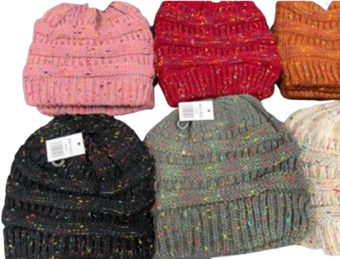 Ponytail Beanie Women's Big Girls Ribbed Cozy Hats