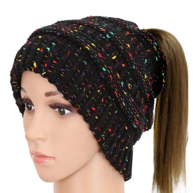 Ponytail Beanie Women's Big Girls Ribbed Cozy Hats