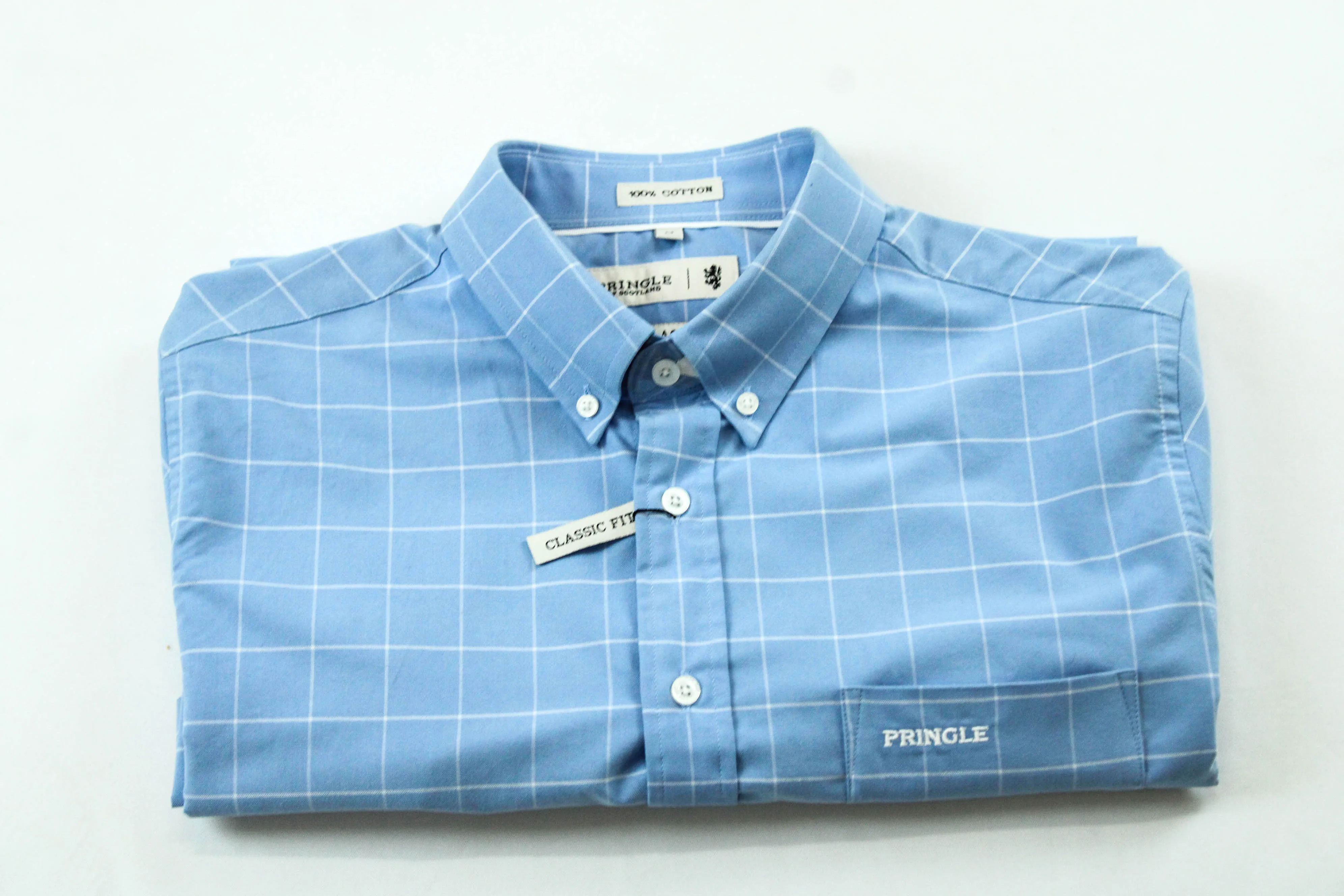 Pringle Oxford Blue SS Classic Regular Fit Shirt