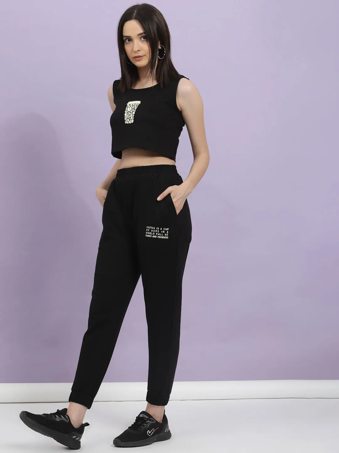 Printed Scoop Neck Crop Top & Joggers Co-Ord Set