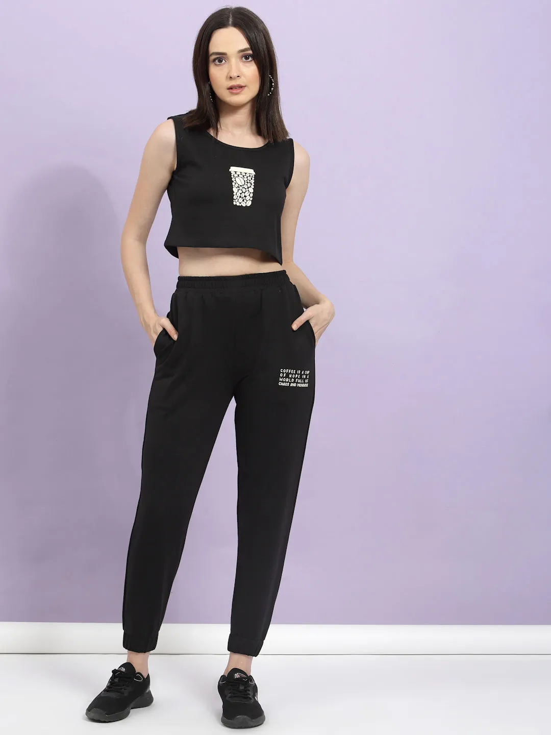 Printed Scoop Neck Crop Top & Joggers Co-Ord Set