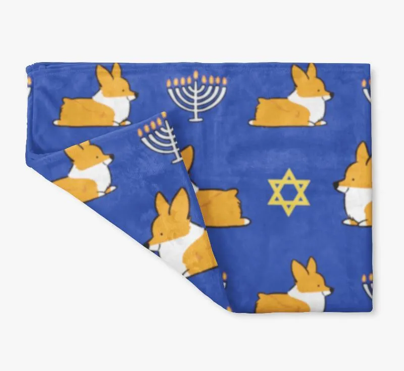 "Hannukah Spirit" Red Corgi Fleece Blanket | Holiday Collection