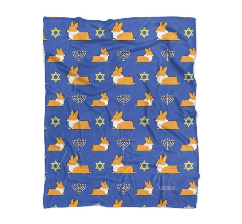 "Hannukah Spirit" Red Corgi Fleece Blanket | Holiday Collection