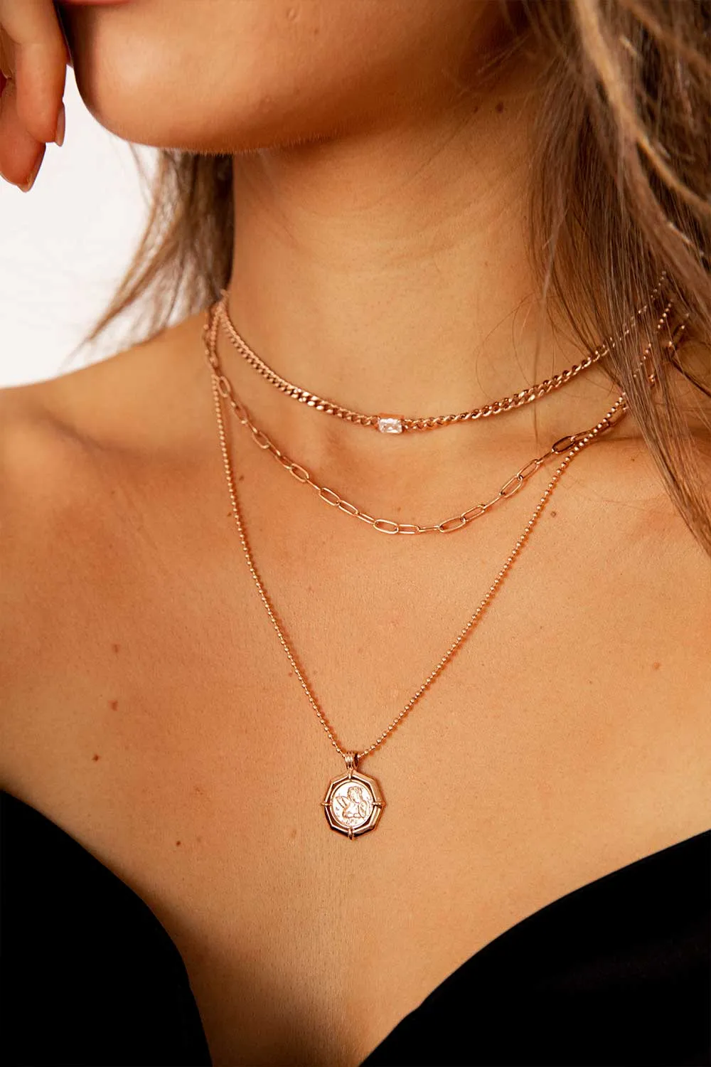 Radiant Curb Necklace 14K Rose Gold Plated