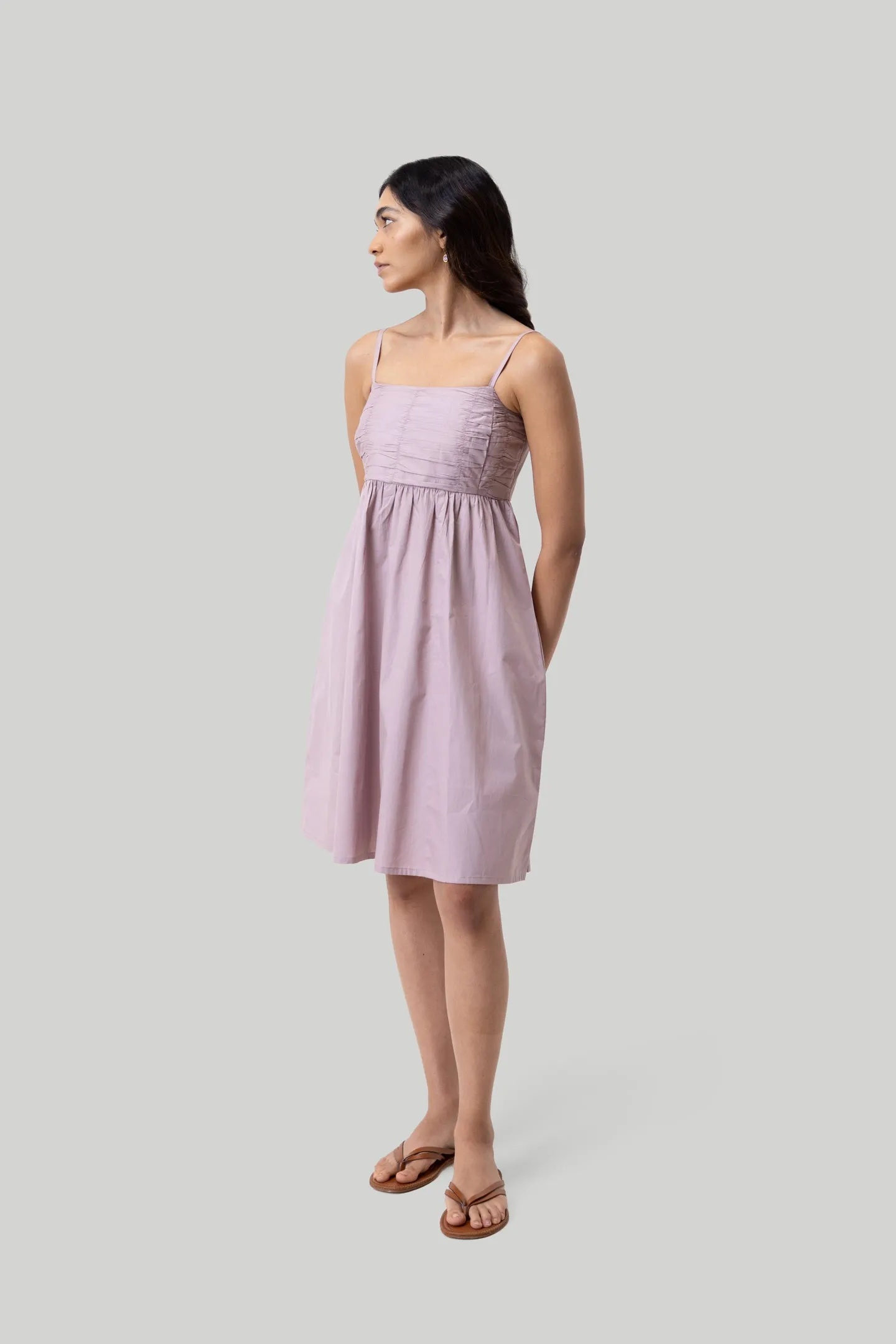 Reistor Ruched Strappy Dress in Pink