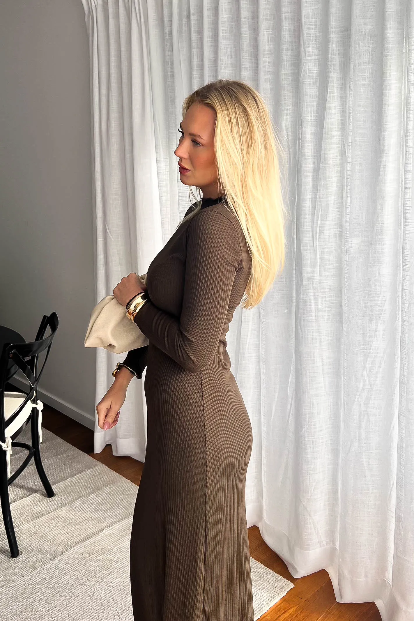 ROWAN LONG SLEEVE MAXI DRESS / BROWN