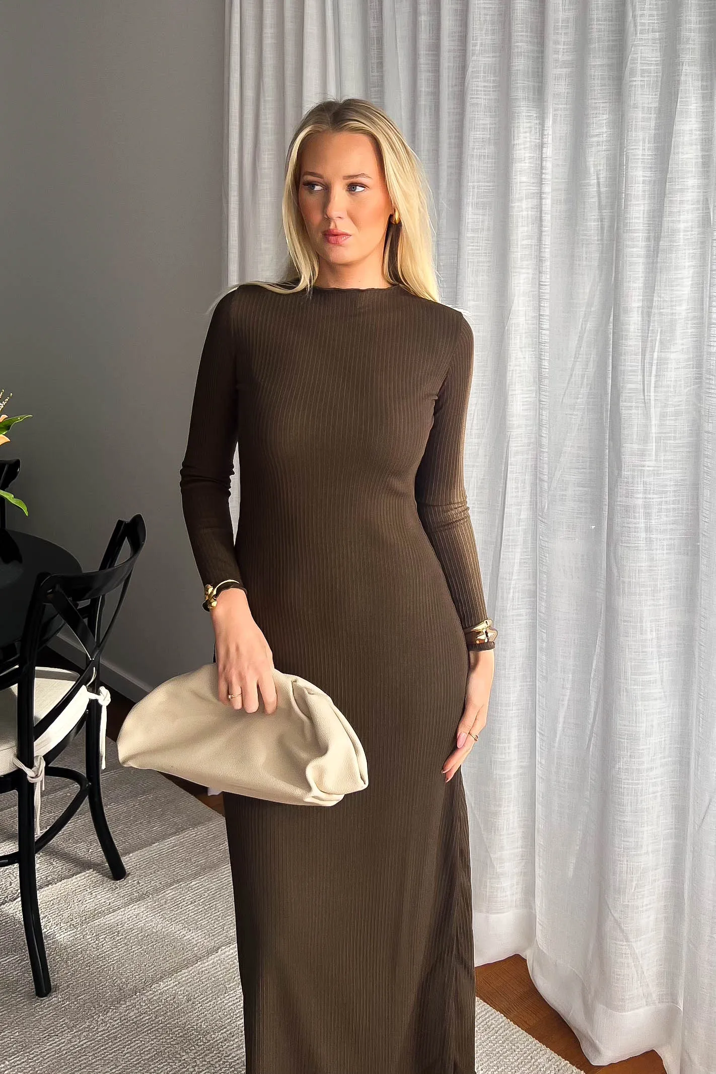 ROWAN LONG SLEEVE MAXI DRESS / BROWN