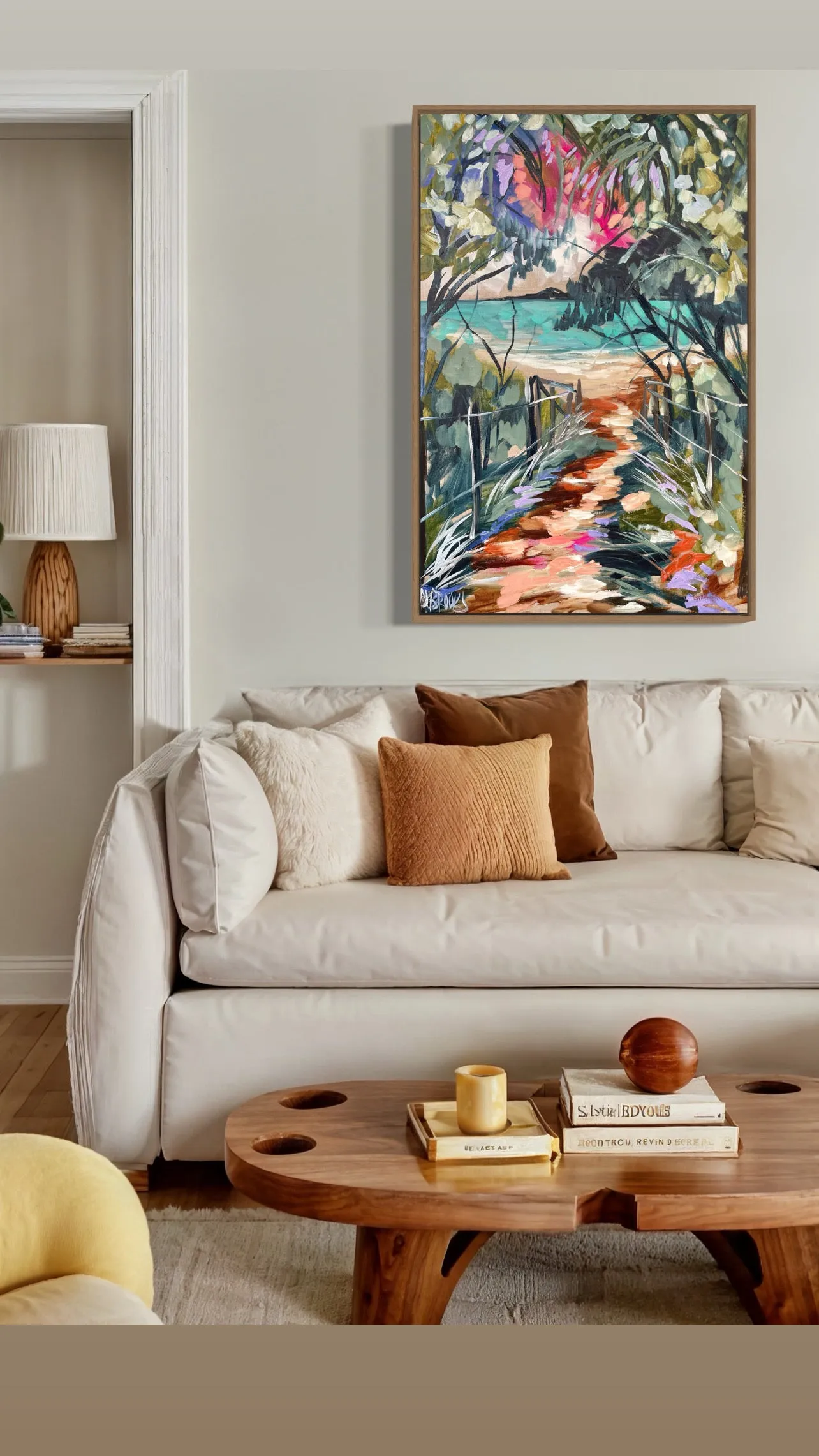 Sandy beach trail - original on Belgian linen 60x90 cm