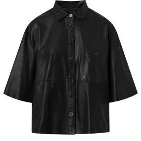 Simple leather shirt with large buttons on front / 50592 - Black (Nero)