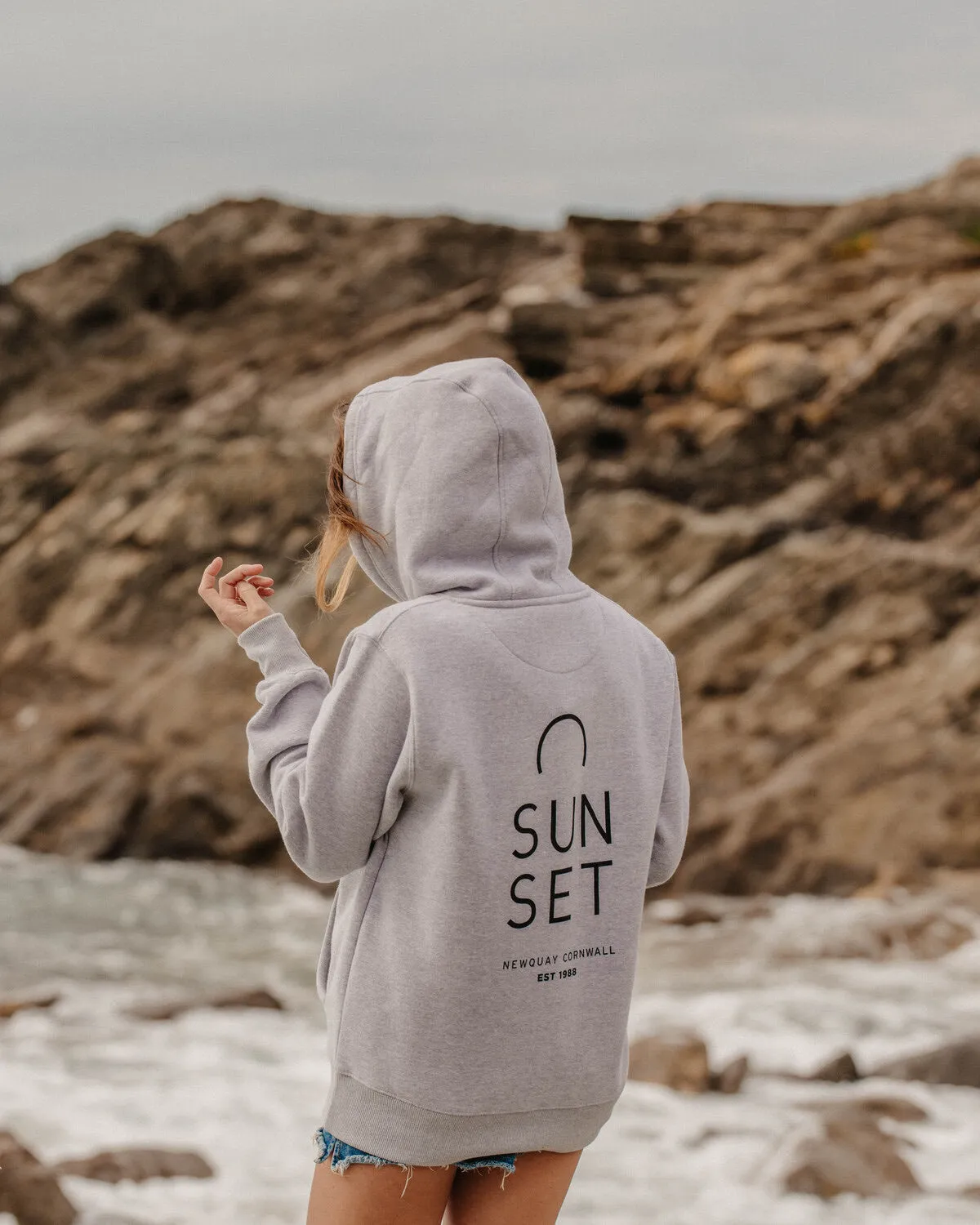 Sunset Surf Womens Hoodie - Light Grey