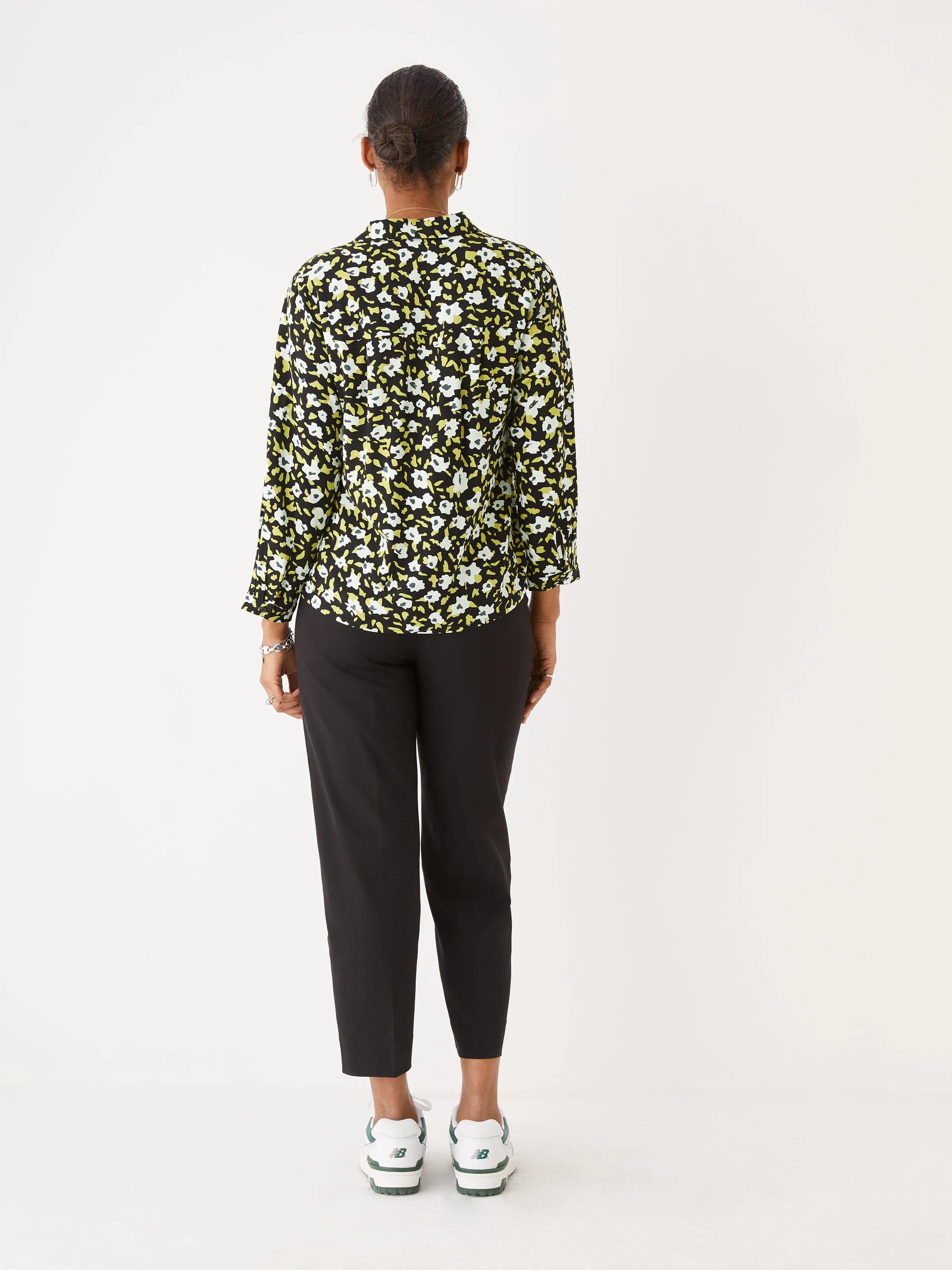 The Printed Shirred Blouse in Black