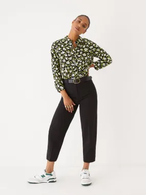 The Printed Shirred Blouse in Black