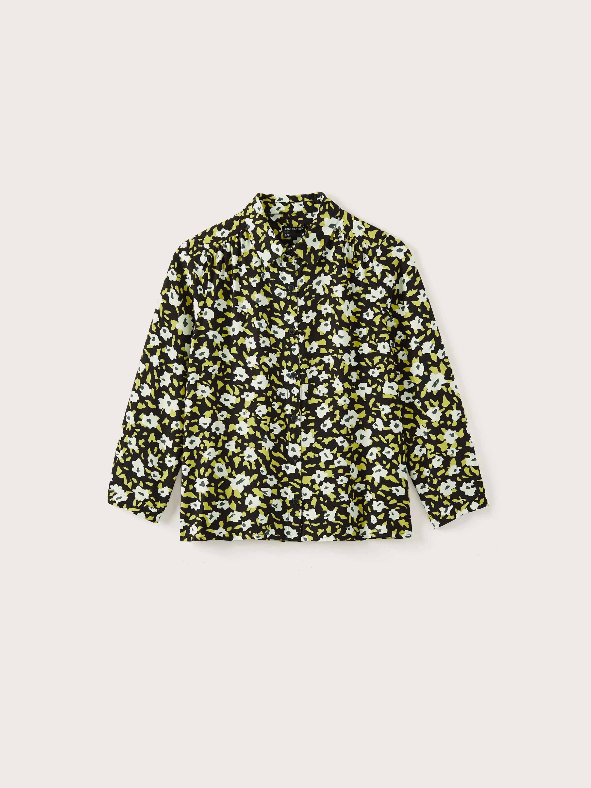 The Printed Shirred Blouse in Black