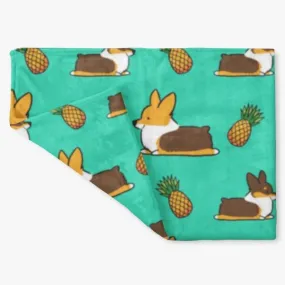 Tricolor Pineapple Corgi Fleece Blanket | 3 Sizes