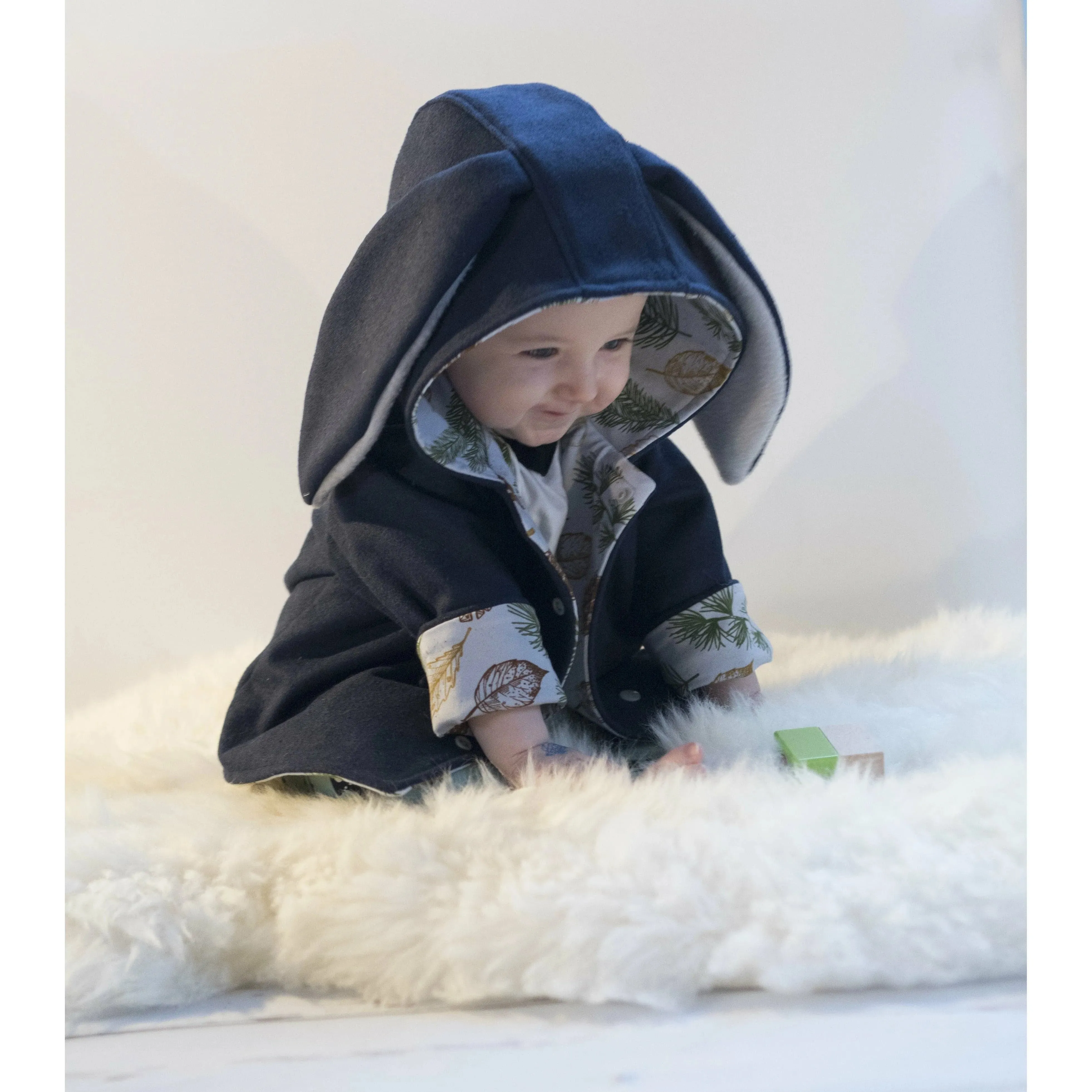 Unisex Navy and Festive Leaves Bunny Jacket