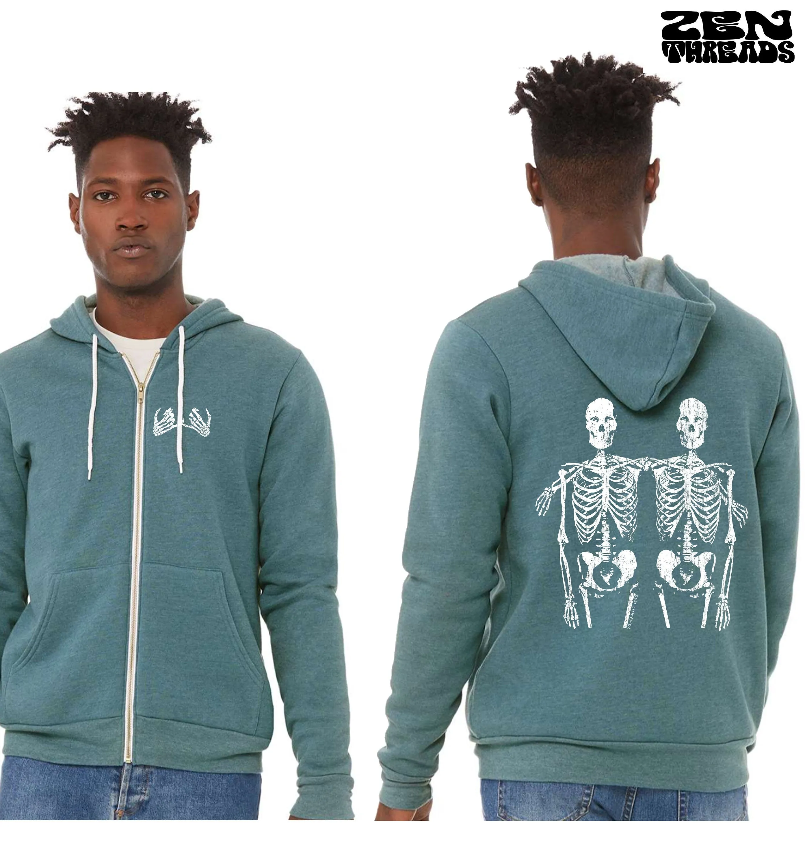 Unisex SKELETON Friends Cozy Fleece Full Zip Hoody hooded Sweatshirt (More Colors) Bella Canvas 3739