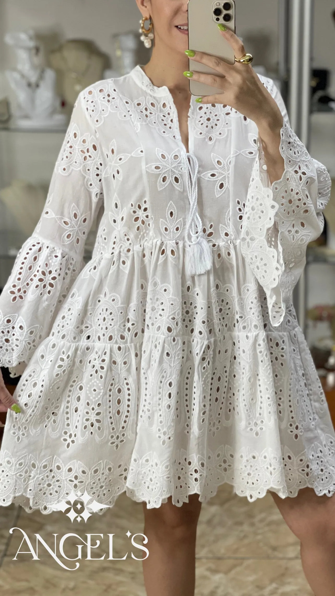 White Eyelet OS Mini Dress