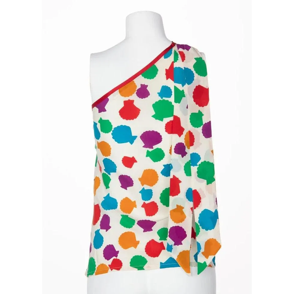 YVES SAINT LAURENT 1970s Multicolor Sea-shell Print Sleeveless Blouse Ysl | Size 36